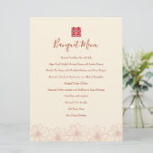 Boho red en beige floral Chinese trouwbanquet Menu (Staand voorkant)
