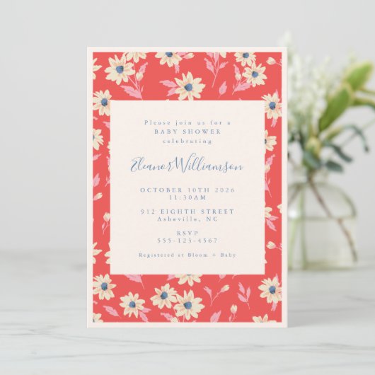 Boho Red en Blue Floral Baby shower Kaart (Staand voorkant)