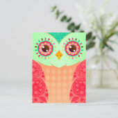 Boho Red en Green Owl Briefkaart (Staand voorkant)