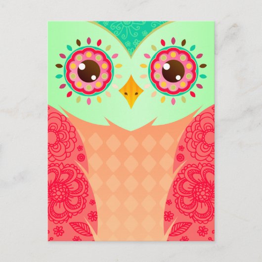 Boho Red en Green Owl Briefkaart (Voorkant)