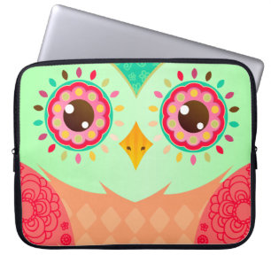Boho Red en Green Owl Laptop Sleeve