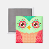 Boho Red en Green Owl Magneet (Voorkant / Achterkant)