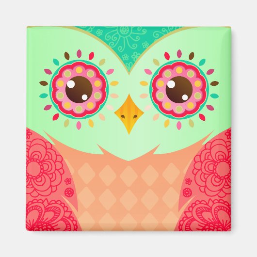 Boho Red en Green Owl Magneet (Voorkant)