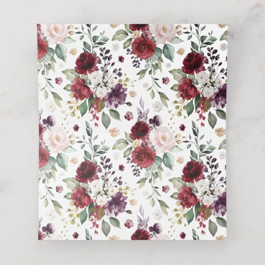 Boho Red en Paarse Waterverf Flowers Wedding Plaatskaartje (Binnenkant ongevouwen)