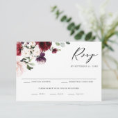 Boho Red en Paarse Waterverf Flowers Wedding RSVP Kaartje (Staand voorkant)