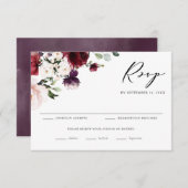 Boho Red en Paarse Waterverf Flowers Wedding RSVP Kaartje (Voorkant / Achterkant)