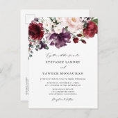 Boho Red en Paarse Waterverf Flowers Wedding Uitnodiging Briefkaart (Voorkant / Achterkant)