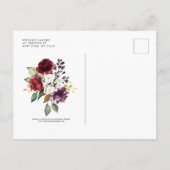 Boho Red en Paarse Waterverf Flowers Wedding Uitnodiging Briefkaart (Achterkant)