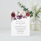 Boho Red en Paarse Waterverf Flowers Wedding Uitnodiging Briefkaart (Staand voorkant)