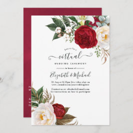 Boho Red en White Floral Online Virtual Wedding Kaart