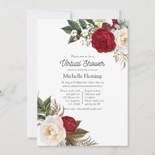 Boho Red en White Floral Virtual Shower Kaart (Voorkant)