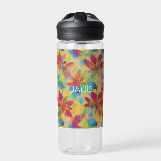 BOHO Red Floral Design Waterfles (Voorkant)