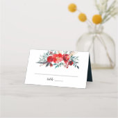 Boho Red Floral Feather Krans Monogram Huwelijk Plaatskaartje (Voorkant)