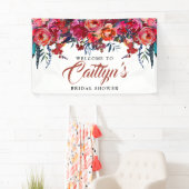 Boho Red Floral Feather Vrijgezellenfeest Welkom Spandoek (Insitu)