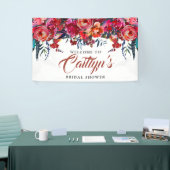 Boho Red Floral Feather Vrijgezellenfeest Welkom Spandoek (Beurs)