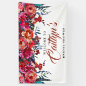 Boho Red Floral Feather Vrijgezellenfeest Welkom Spandoek (Verticaal)