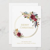 Boho Red Floral Geometric Gold Kerstmis Feestdagenkaart (Voorkant / Achterkant)