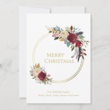 Boho Red Floral Geometric Gold Kerstmis