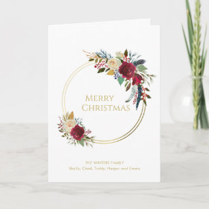Boho Red Floral Goud Geometrische Moderne Kerst Feestdagen Kaart