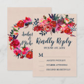 Boho Red Floral RSVP Response Kaart (Voorkant / Achterkant)