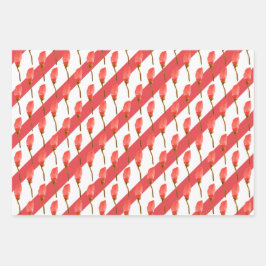 Boho Red Floral Waterverf Inpakpapier Vel