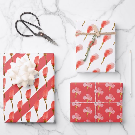 Boho Red Floral Waterverf Inpakpapier Vel (Voorkant)