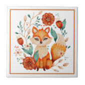 Boho Red Fox met bloemen en bladeren Tegeltje (Voorkant)
