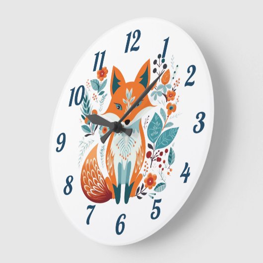 Boho Red Fox Scandinavische volkskunst Grote Klok (Hoek)