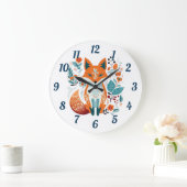 Boho Red Fox Scandinavische volkskunst Grote Klok (Huis)