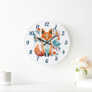 Boho Red Fox Scandinavische volkskunst Grote Klok