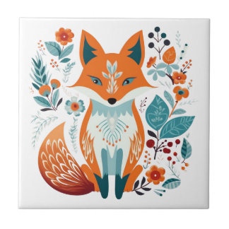 Boho Red Fox Scandinavische volkskunst Tegeltje