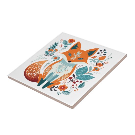 Boho Red Fox Scandinavische volkskunst Tegeltje (Zijkant)