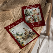 Boho Red Maroon Fotolint Stijlvolle Kerst Feestdagenkaart