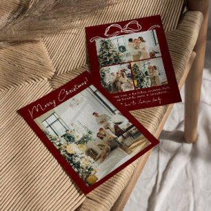 Boho Red Maroon Fotolint Stijlvolle Kerst Feestdagenkaart