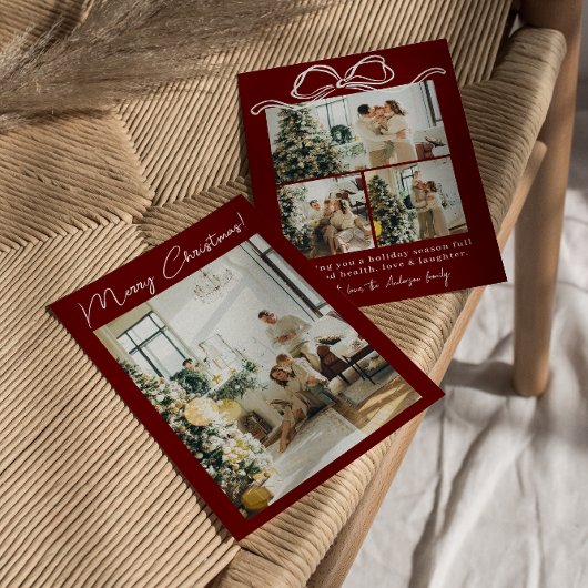 Boho Red Maroon Fotolint Stijlvolle Kerst Feestdagenkaart