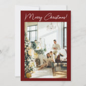 Boho Red Maroon Fotolint Stijlvolle Kerst Feestdagenkaart (Voorkant)