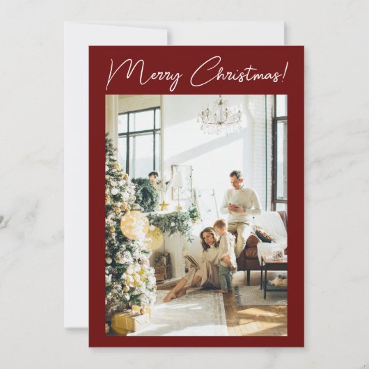 Boho Red Maroon Fotolint Stijlvolle Kerst Feestdagenkaart (Voorkant)