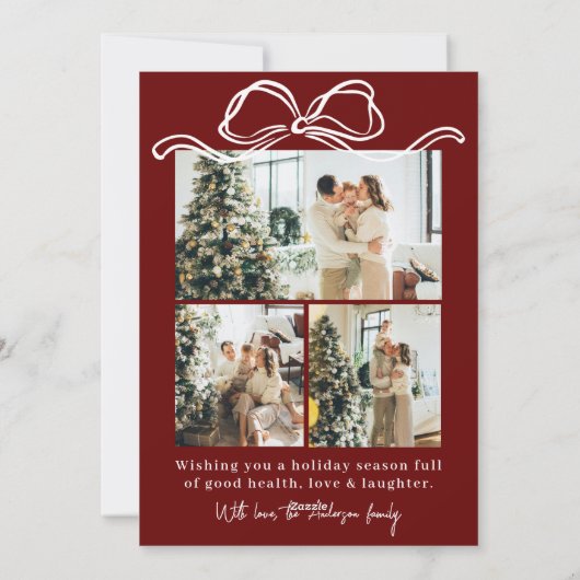 Boho Red Maroon Fotolint Stijlvolle Kerst Feestdagenkaart (Achterkant)