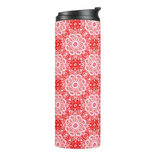 Boho Red Medallion Thermische Tumbler Thermosbeker (Gedraaid links)