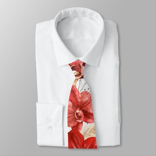 Boho Red Orchid & Dried Grasses Stropdas (Gebonden)