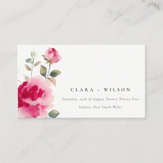 Boho Red Pink Rose Bloemen Trouwwebsite Informatiekaartje (Voorkant)
