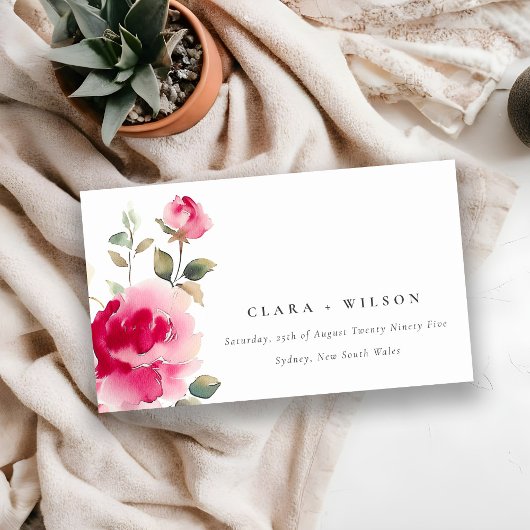 Boho Red Pink Rose Bloemen Trouwwebsite Informatiekaartje