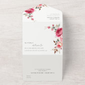 Boho Red Pink Rose Bloemen Waterverf Wedding All In One Uitnodiging (Buitenkant)