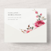 Boho Red Pink Rose Bloemen Waterverf Wedding All In One Uitnodiging (Achterkant)