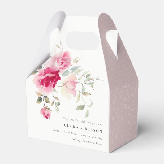 Boho Red Pink Rose Bloemen Waterverf Wedding Bedankdoosjes (Achterkant)