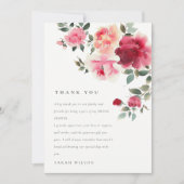 Boho Red Pink Rose Bloemen Waterverf Wedding Bedankkaart (Voorkant)