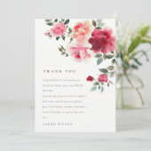 Boho Red Pink Rose Bloemen Waterverf Wedding Bedankkaart (Staand voorkant)