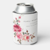 Boho Red Pink Rose Bloemen Waterverf Wedding Blikjeskoeler (Blikje Achterkant)