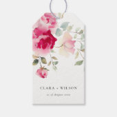 Boho Red Pink Rose Bloemen Waterverf Wedding Cadeaulabel (Voorkant)