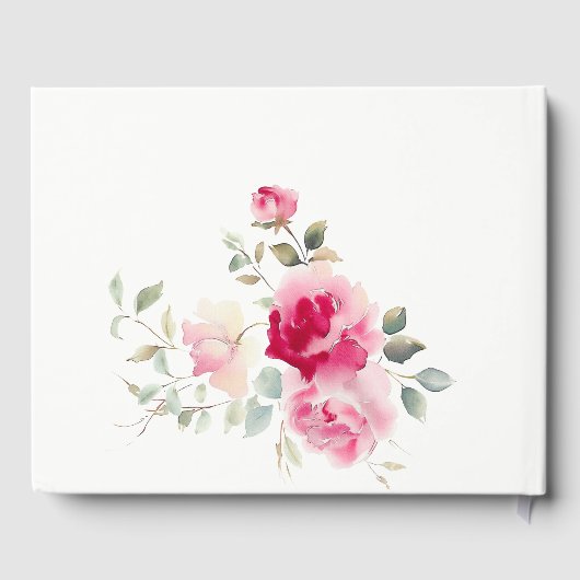 Boho Red Pink Rose Bloemen Waterverf Wedding Gastenboek (Achterkant)